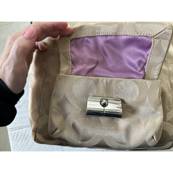 Coach Light Taupe Turnlock Canvas Shoulder Bag - Picture 4 of 11